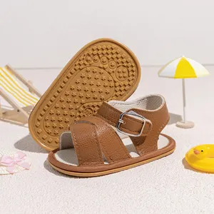 Новое поступление, летняя обувь для малышей из искусственной кожи на резиновой подошве, дышащие противоскользящие детские сандалии и шлепанцы