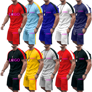 Ensemble de survêtement d'entraînement deux pièces pour hommes grande taille été Logo personnalisé Écologique Respirant Manches courtes Shorts pour musculation - Product Image 1