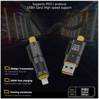 Nuevo 240W 4 en 1 Multifuncional Usb4.0 20Gbps Pd100w Zinc 5A Cable de carga rápida para Iphone 15 Android Notebook