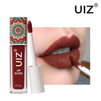 Brillo Labial Mate Impermeable Color Nude Marrón, Pigmento Rojo Oscuro, Lápiz Labial Líquido de Larga Duración con Acabado Terciopelo, Maquillaje para Labios