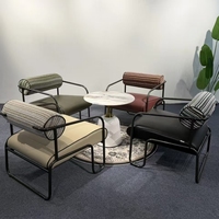 Fauteuil d'appoint 8206 à structure métallique, dossier rayé, assise en PU, fauteuil de salon moderne, mobilier de maison