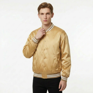 STORM FIT Men's Golden Satin Bomber Jacket Regular Fit <b>Stand</b> Collar Button Solid Color Casual Breathable Windproof Vintage - Product Image 5