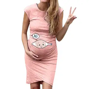 Novos vestidos para mulheres, moda elegante desenho animado plus size vestido para grávidas vestidos de maternidade decote redondo roupas de maternidade