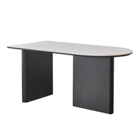 Table à manger ovale noire de style moderne du milieu du siècle avec structure en métal et plateau en ardoise, ensemble de chaises pour salon, 4 places