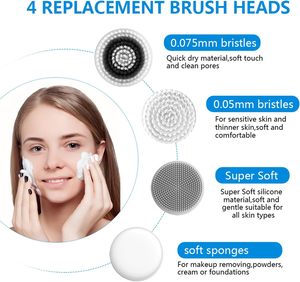 5-in-1 USB Rechargeable <b>Electric</b> Silicone Facial Cleansing Brush Pore Exfoliating <b>Massage</b> Face Washing Scrubber With Five <b>Head</b> - Product Image 3