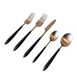 <b>Star</b> Crafts India Balck Hangle 5-Piece Golden Stainless Steel Luxury Crushed Diamond High Quality Flatware Cutlery Set for Back - Product Image 1