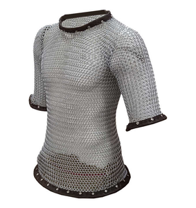 Renaissance Haubergeon <b>Medieval</b> Half Sleeve Chainmail <b>Shirt</b> 10 Butted Ring Aluminum Armour Leather Trim High Quality Export Zafs - Product Image 3