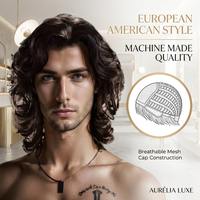 Peluca de Estilo Europeo Americano, Fabricada a Máquina, Cabello Corto Rizado Marrón Oscuro para Hombre y Mujer, Venta Directa en Europa y América
