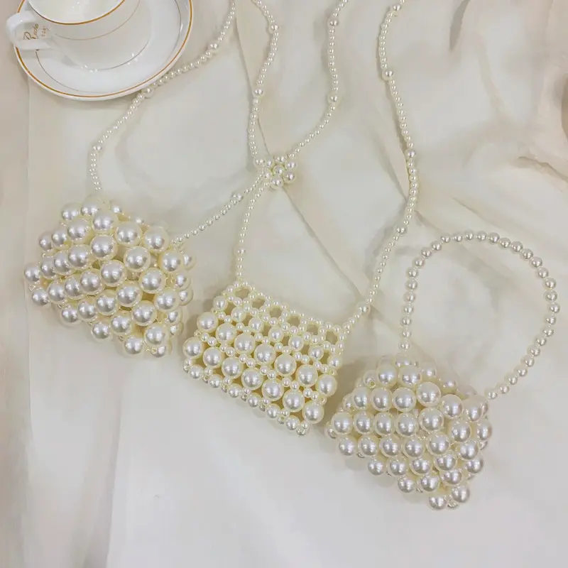 2024 nuova moda di alta qualità piccolo Mini Messenger portatile Retro gioielli fatti a mano borsa di perle artificiali per le ragazze
