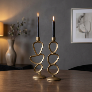 Antique Brass Candelabra with Five <b>Tapered</b> Flameless <b>Candles</b> for Home Wedding Decoration - Product Image 1