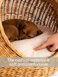 Lit pour chat en osier, maisonnette pour animaux de compagnie en rotin, nid douillet pour chat, panier de couchage avec coussin, mobilier moderne de luxe pour animaux de compagnie - Product Image 6