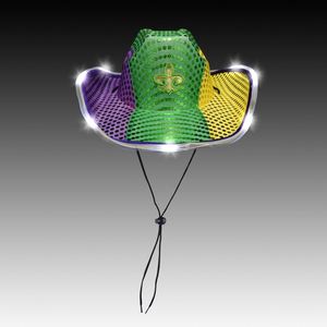 Sombreros de Vaquero de Neón Estilo Unisex para Mardi Gras, Sombreros Fedora de Vaquera con Lentejuelas LED Inalámbricas Únicas para Carnaval, Suministros para Fiestas Brillantes al por Mayor - Product Image 1