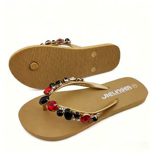 Sandalias de Tiras con Pedrería y Diseño Personalizado Nicecin para Mujer, Chanclas con Suela de PVC Suave Antideslizante para Caminar por la Playa - Product Image 2