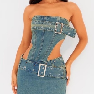 Vestido Vaquero Azul para Mujer, Diseño sin Mangas, Estilo Casual, Vestido Vaquero para Damas - Product Image 2