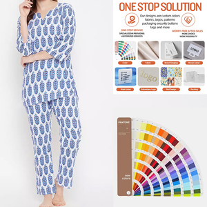 ODM pigiama di alta qualità per le donne graziosi fiori Top e donne pigiama cotone cotone pigiama giama girocollo di bambù set Loungewear - Product Image 2