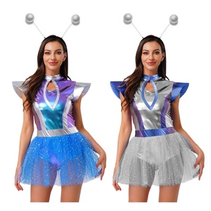 Women Alien Costume Space Girl Tutu Dress Metallic Leotard Antenna Headband <b>Rave</b> <b>Festival</b> Halloween Cosplay <b>Outfit</b> - Product Image 1