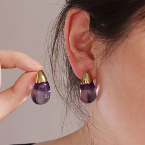Pendientes de Moda Coreanos con Forma de Gota de Agua, Chapados en Oro, de Acero de Titanio Ovalado, Acrílico Transparente para Mujer - Product Image 4