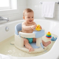 Seggiolino da bagno per neonati con barra di sicurezza protettiva, superficie antiscivolo testurizzata, ventosa per stabilità, materiale plastico PP+TPR, per 0-18 mesi