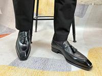 Mocassins à pampilles Goodyear cousus main en cuir de veau italien et semelle extérieure en cuir véritable, style Oxford, pour homme élégant