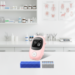 Kit de surveillance du <span class=keywords><strong>glucose</strong></span> pour chiens et chats, kits sans codage avec 50 bandelettes, 50 lancettes et 1 dispositif de ponction spécifique aux animaux de compagnie (rose) - Product Image 1