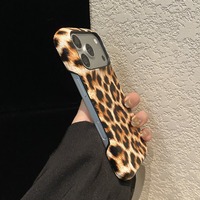 Coque de téléphone rigide vintage à motif léopard avec grande fenêtre pour appareil photo, fine et anti-rayures pour iPhone 16 17 Pro Max