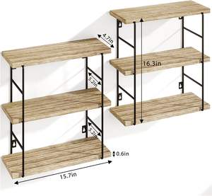 Estante de estantería multicapa de esquina de pared de libro de exhibición de hogar de metal de <span class=keywords><strong>madera</strong></span> industrial moderno - Product Image 2