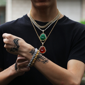Hip Hop Ha Ghiacciato Fuori Rosa Rosso Verde Agata Buddha di Giada <span class=keywords><strong>Pendente</strong></span> Della Collana BaguetteCZ Rapper Dei Monili <span class=keywords><strong>per</strong></span> le Donne Degli Uomini - Product Image 2