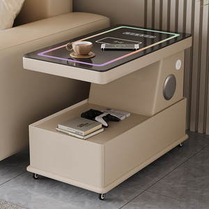 Table <span class=keywords><strong>console</strong></span> multifonctionnelle moderne en bois de pin massif avec plateau en <span class=keywords><strong>verre</strong></span>, chargement USB, affichage LED, écologique, pour salon et chambre à coucher - Product Image 1
