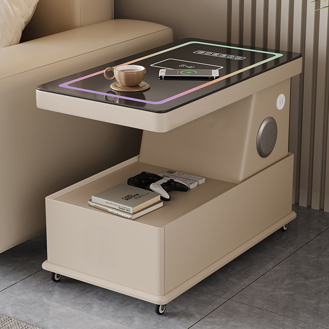Multifunctional Modern Solid Pine Wood Glass Top Console Table USB Charging LED Display Eco-Friendly for Living Room Bedroom