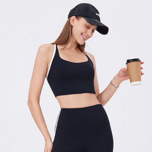 Sujetador deportivo con tiras en contraste para mujer, top corto de yoga con cuello cuadrado, acolchado, para entrenamiento, ropa deportiva, ajuste ceñido, top sin mangas para fitness, venta al por mayor - Product Image 5