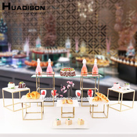 Huadison Traiteur Équipement Buffet En Métal Doré Gâteau De Mariage Stand Polyvalent En Acier Inoxydable Gâteau Stand Ensemble