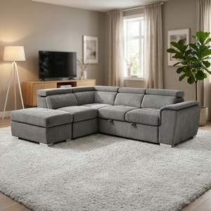 L Shaped Foldable Sectional <b>Sofa</b> <b>Bed</b> Chaise Ottoman Fabric Upholstery Convertible Design Living Room Contemporary Hotel Bedroom - Product Image 5