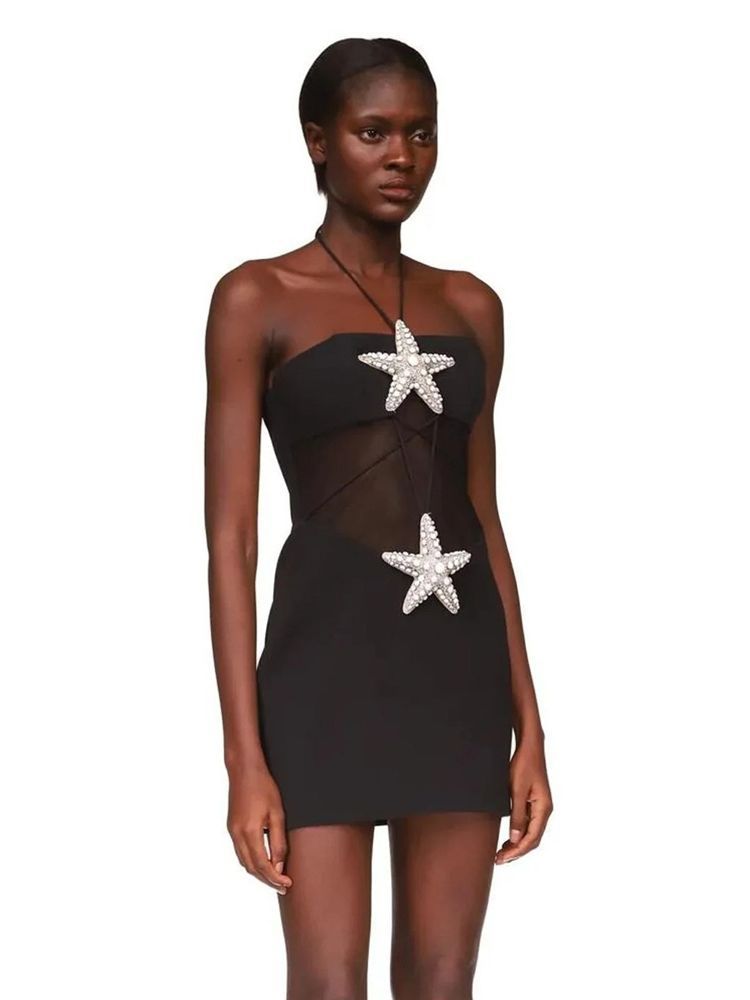 Ocstrade Women Sexy Black Club Dress - Halter Backless Mesh Ocstrade Women Sexy Black Club Dress - Halter Backless Mesh