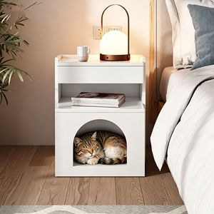 Mesa <span class=keywords><strong>de</strong></span> <span class=keywords><strong>Noche</strong></span> Moderna <span class=keywords><strong>de</strong></span> Madera para Gatos, Mesa Auxiliar Multifuncional con Almacenamiento para Mascotas, para Dormitorio, Apartamento, Muebles para el Hogar - Product Image 1
