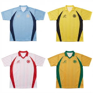 Maillot de football rétro Blokecore personnalisé OEM ODM, col en V, bleu clair, rayures marine, sublimation intégrale, pour équipe - Product Image 3