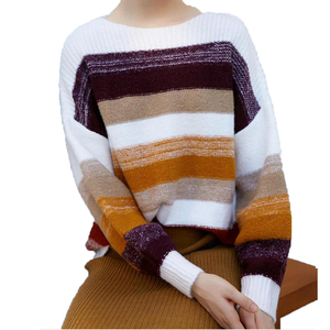 Pull chaud en <span class=keywords><strong>laine</strong></span> mérinos pour dames en tricot ample à col rond à rayures colorées - Product Image 5