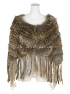 YR445 Poncho en <span class=keywords><strong>fourrure</strong></span> de lapin pour <span class=keywords><strong>femme</strong></span> avec étole à capuche en <span class=keywords><strong>fourrure</strong></span> de raton laveur avec glands - Product Image 4