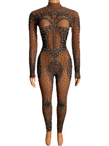 Traje de escenario de lujo para fiesta, pantalones ajustados de una pieza con diamantes de imitación brillantes, club nocturno, bar, <span class=keywords><strong>Netflix</strong></span>, bailarina de plomo - Product Image 3