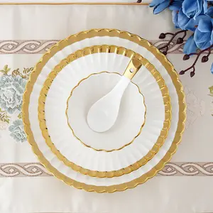 Керамические столовые сервизы с ободком из белого золота в скандинавском стиле, Элитная посуда, роскошные столовые сервизы