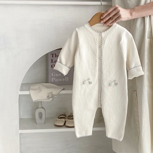 Printemps Automne Bébé Fille Couleur Chaude Barboteuse Longue à Manches Longues Coton Spandex Casual Tricoté Protection des Oreilles - Product Image 2