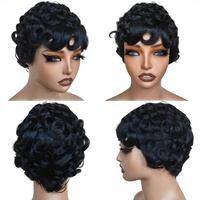 Wig Rambut Keriting Pixie Cut Kemy dengan Poni, Wig Rambut Asli Pendek Keriting untuk Wanita Kulit Hitam, Wig Tanpa Lem Buatan Mesin untuk Wanita Kulit Hitam