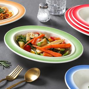 <b>Melamine</b> Oval <b>Plates</b> 12 Inch Colorful Rim Pasta Serving Dish For Restaurant Hotel Use - Product Image 2
