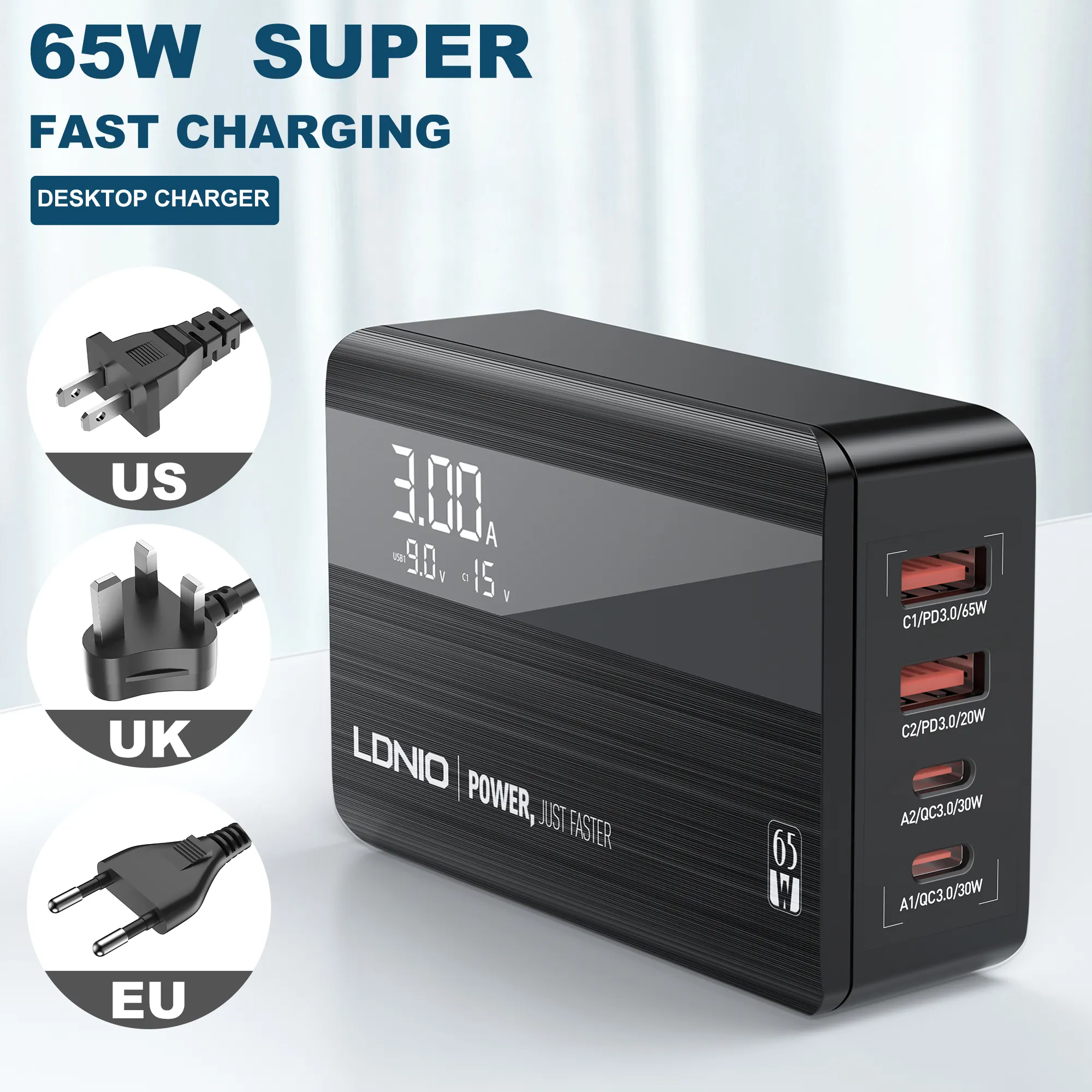 LDNIO A4808Q פ"ד 65W מתאם נייד סוג-c יציאת USB נסיעות נייד טלפון שולחני מטען מהיר מטען