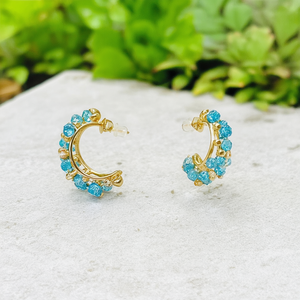 Fine Dangle <b>Earrings</b> PVD Gold Plated 316L Stainless Steel Blue <b>Crystal</b> Hoop <b>Studs</b> Sustainable Resistant Jewelry - Product Image 3