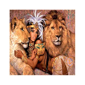 European Home Wall Decoration Factory OEM Design New Art Picture 5d Diy Diamond Painting Lion Queen Diamond Embroidery