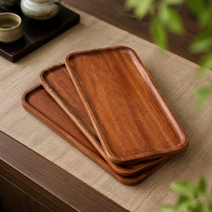 Bandejas de Madera Maciza de Acacia, Platos Ovalados y Rectangulares para Servir, Bandeja de Té para el Hogar, Plato para la Cena, Patrón de Madera Natural - Product Image 2
