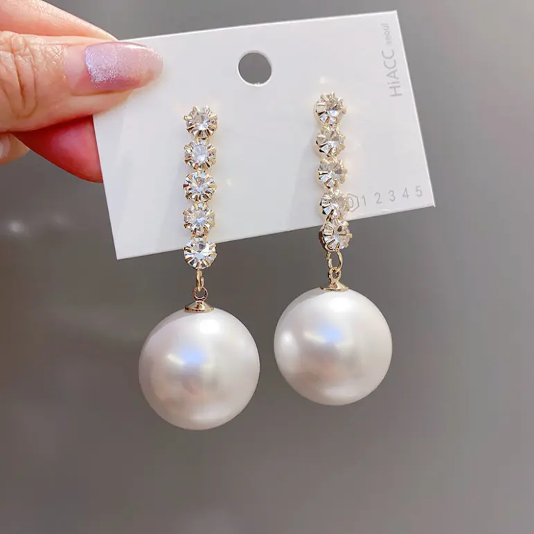 Mode koreanische große Perle Tropfen Ohrringe für Frauen Eleganz goldene runde Zirkon Hochzeit Ohrringe Schmuck Geschenk