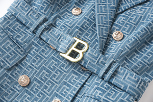 Mùa Hè Cổ Điển Phong Cách Hình Học Mô Hình Phụ Nữ Notched Không Tay Vải Phụ Nữ Mỏng Văn Phòng Đôi Ngực Blazer Dress Với Vành Đai - Product Image 5