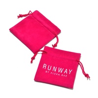 Pochette à bijoux en velours synthétique rose rouge avec cordon de serrage, logo personnalisé, petite taille, pour bracelet