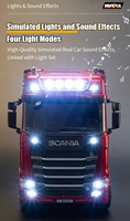 2026 Huina 1:18 Scania 770S Camión Tractor RC con Plataforma Plana 2.4GHz 19 Canales Control Remoto con Luces LED y Sonido RTR
